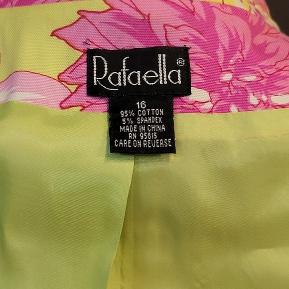 Rafaella Cropped Jacket Neon Floral Cotton/Spandex Blend Size 16 - Picture 6 of 6